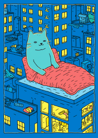 巨大貓咪睡在頂樓