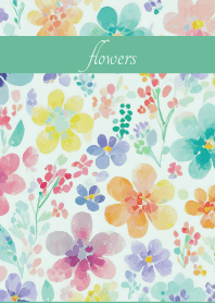 Pastel flowers2 on blue green