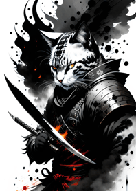 Ink wash cat samurai 0510ab