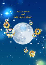 Silver moon and gold lucky clover.