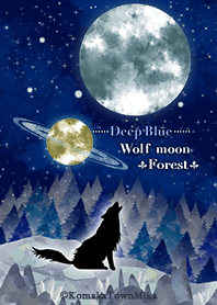 Moon and wolf Forest Moon Deep Blue
