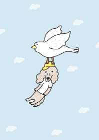 わんこと鳥さん【ベージュブルー】