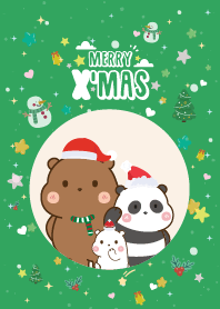 หมีสามตัว น่ารัก วันคริสต์มาส สีเขียว