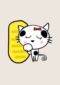 Tabby cat & oval gold coin.Clear beige