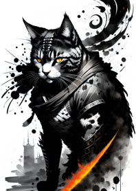 Ink wash cat samurai 6C43dD