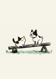 Cat and Dog's Secret Talk on the Grass
