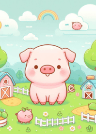 Fat pig on a bright farm