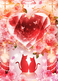 Pink heart jewel and cats