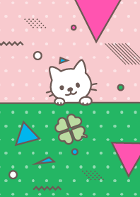 Cat staring at clover -80s -Green x Pink