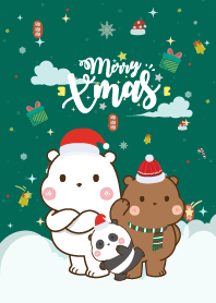 Three Bear Baby Christmas Day Dark Green