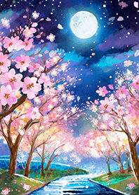 Beautiful night cherry blossoms#1097