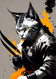 Ink wash cat samurai Be585E