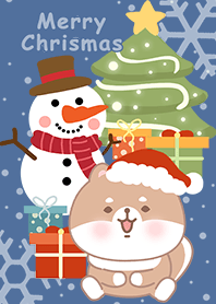 可愛寶貝柴犬/聖誕節快樂/雪人/藍色