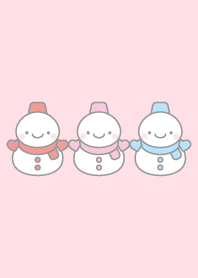 赤ピンク青:3人雪だるま着せかえ