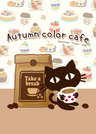 black cat and Autumn color cafe