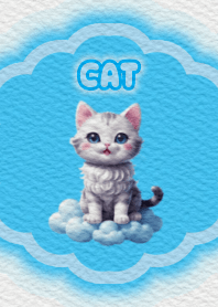 ลูกแมวน่ารัก สดใส บนก้อนเมฆ