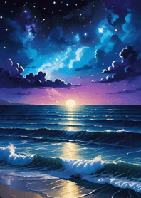 Night by the sea starlit sky moon bb72
