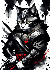 Ink wash cat samurai 5dAe54