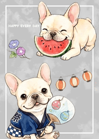 奶油色法國鬥牛犬/日本祭典/灰色
