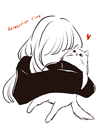 Cat and girl 02 black and white