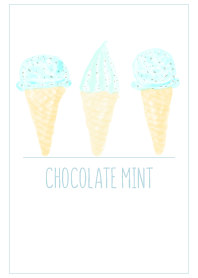 水彩画：チョコミントアイス/ホワイト