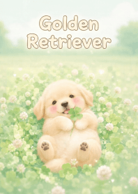 Cute golden retriever In Green Clover