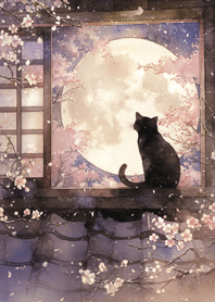 Moon-gazing black cat_Purple