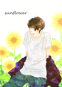 ひまわり畑で誰かを待つ男子