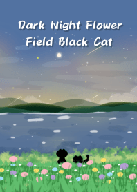Dark Night Flower Field Black Cat