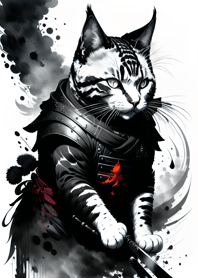 Ink wash cat samurai 27F143