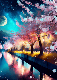Beautiful night cherry blossoms#1021