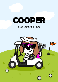 Cooper the Beagle dog , Playing golf