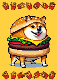 Pixel art hamburger fat shiba shiburger