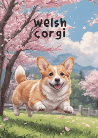 Welsh corgi in Pink Garden Theme2