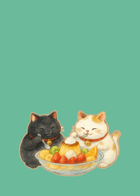 W & B Beckoning Cats3 on bluegreen