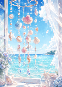 紫色 夏風搖曳貝殼吊飾