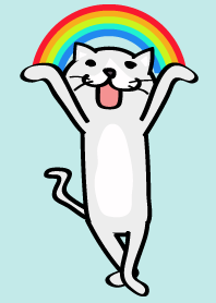 White cat's rainbow mood