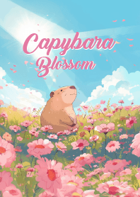 คาปิบาระน่ารักในสวนดอกไม้ชมพู