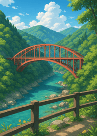 Red Bridge Over Clear Valley