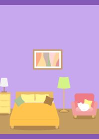 Cute room and cat on purple