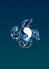 Two-headed dragon Yin Yang Fortune blue