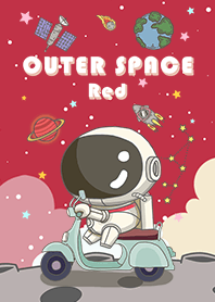 浩瀚宇宙-可愛寶貝太空人-摩托車-紅色星空2
