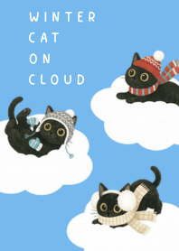 Black Cat on Cloud Winter Blue