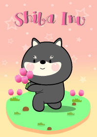 Cute Black Shiba Inu In Pastel Theme