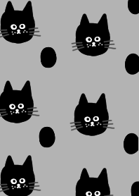 Gray with black cat and polka dots.