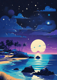 Night by the sea starlit sky moon b99c