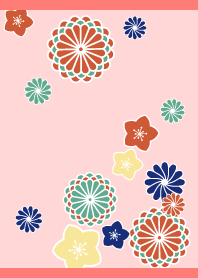 Japanese flowers on red