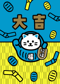 Lucky CAT inside a Daruma/ Blue x Yellow