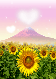 愛の証63 ハートの雲（富士山とひまわり）