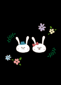 かわいいウサギのカップル˙目の保護黒